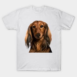 Long Haired Dach Illustration T-Shirt